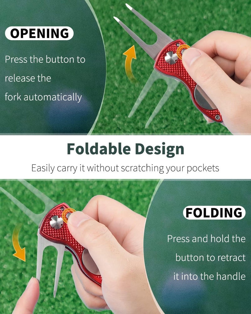GreenHaven 2-6 Pack Golf Divot Repair Tool for Golfers Foldable Metal Green Tool with Magnetic Putt Alignment Ball Marker Pop-up Fork Tine with Sturdy Aluminum Alloy Handle - Image 4
